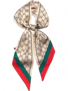 Beige Satin Scarf with Green & Red Border